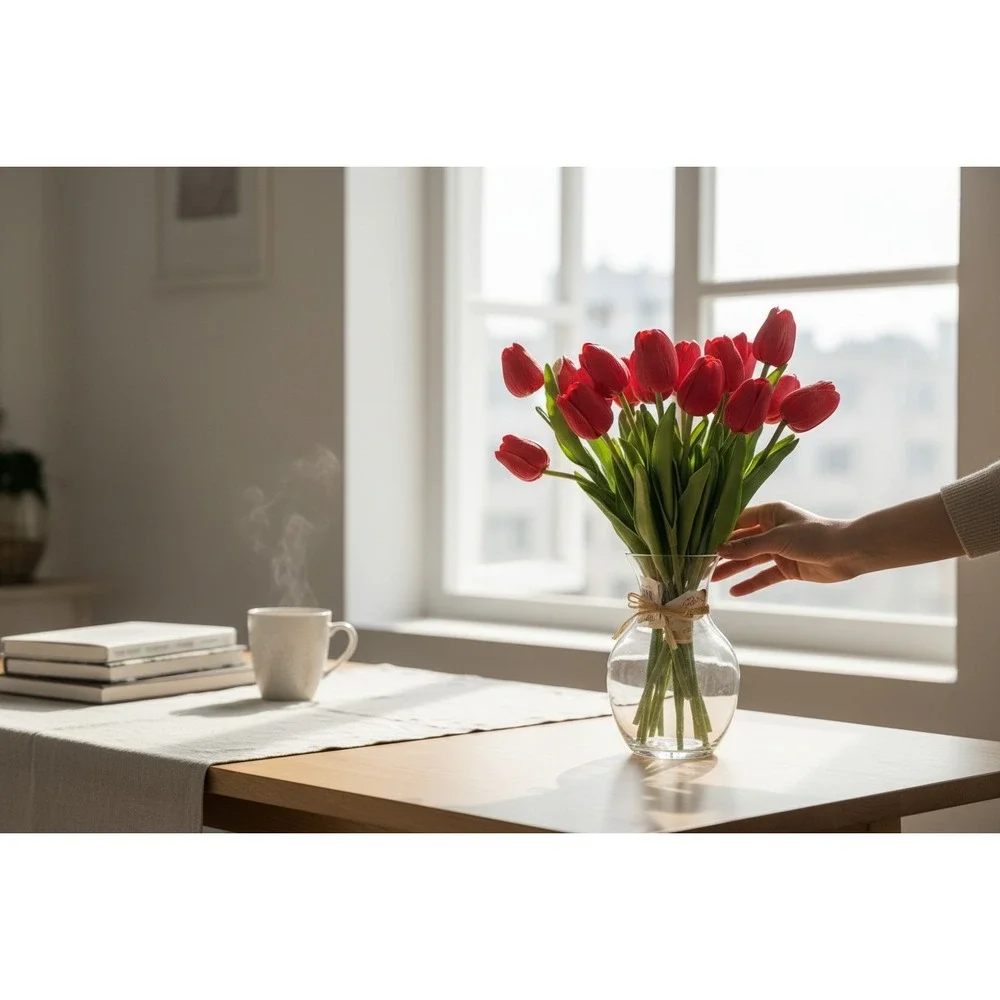 Artificial Tulip Bouquet Home Decor 12in Red NWOT Faux Floral